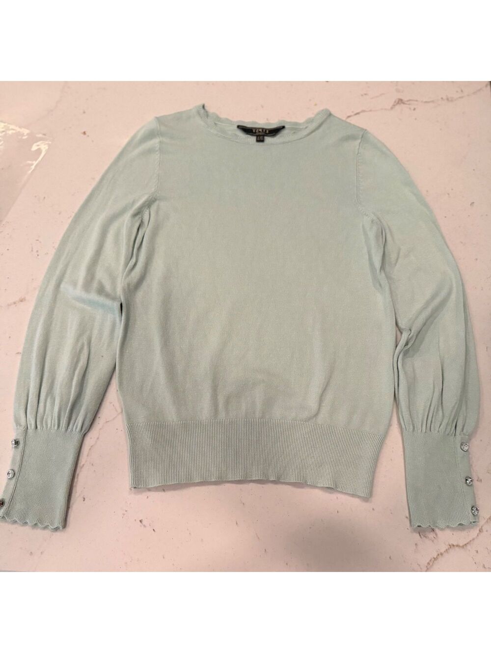 Lipsy London Women's Mint Green Scallop Trim Puff Sleeve Sweater Sz. 4